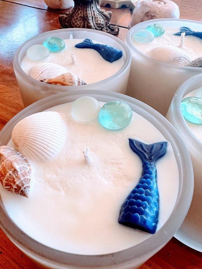 Candle Scented Soy Candle, Seashell Candle, Under the Sea Container Candle, Hidden Element Candle