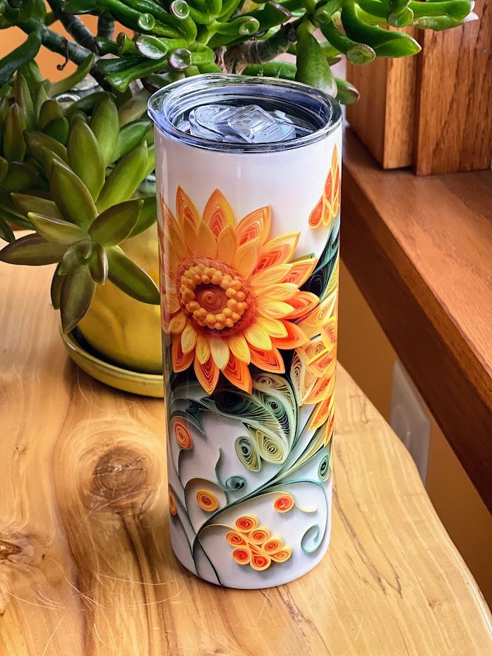 Tumbler 3D Skinny Sunflower with Straw, Lid, and Cleaning Brush