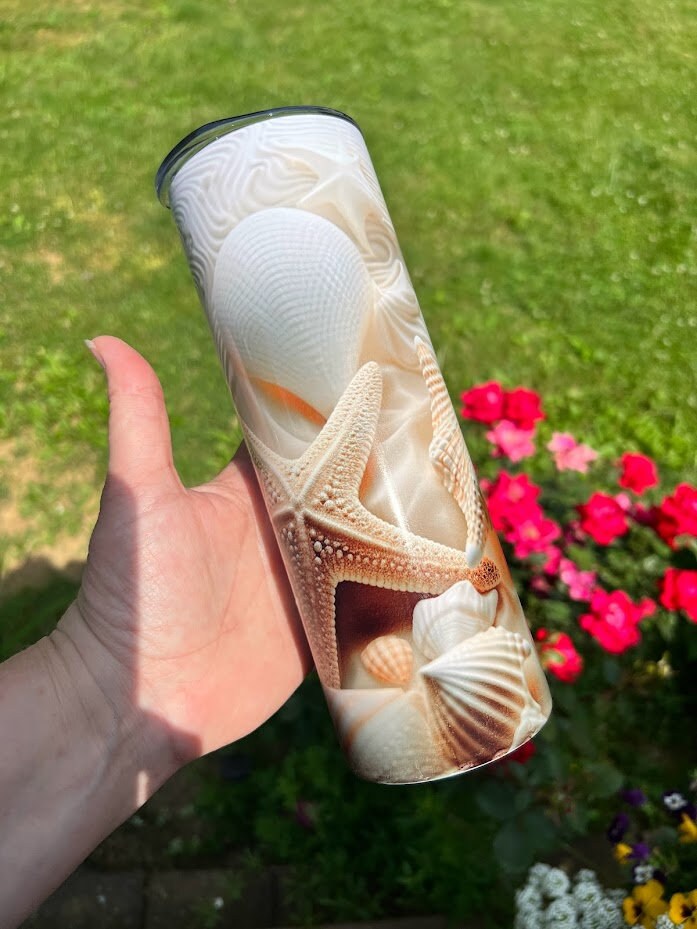 Tumbler 3D Skinny Sea Shells with Straw, Lid, and Cleaning Brush